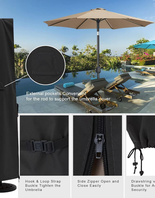 Load image into Gallery viewer, Patio Umbrella Cover for 6.5FT to 14FT Market Umbrella Waterproof Outdoor Umbrella Cover with Zipper and Rod, Large,Black
