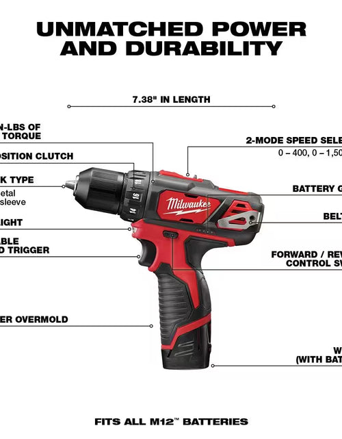 Load image into Gallery viewer, M12 12V Lithium-Ion Cordless Combo Kit (5-Tool) with Two 1.5Ah Batteries, Charger &amp; Tool Bag
