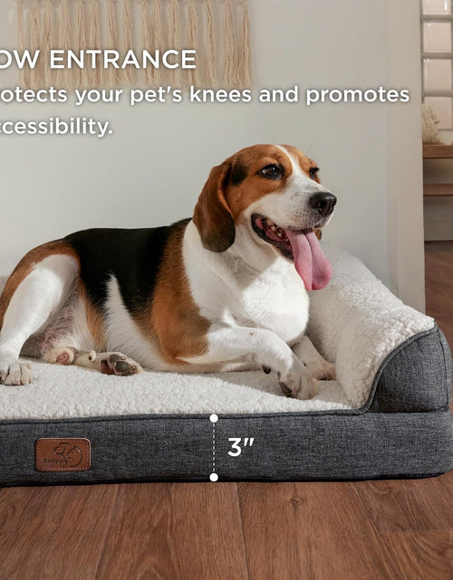 Load image into Gallery viewer, Memory Foam Dog Bed for Medium Dogs - Orthopedic Egg&amp;Memory Foam Dog Sofa Bed with Soft Sherpa Surface, Bolster Pet Couch with Removable Washable Cover,Waterproof Layer and Nonskid Bottom,Grey
