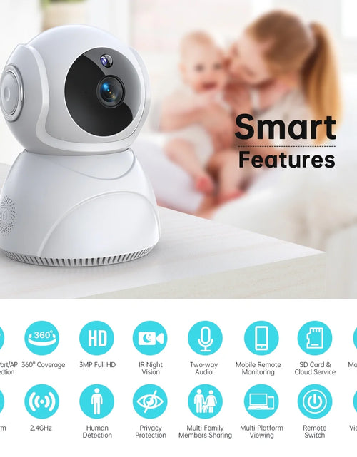 Load image into Gallery viewer, Baby Monitor -3K 5MP Video Baby Monitor with Camera and Audio - Baby Monitor Wifi Smartphone with Night Vision, Video Recording, App Control, Motion Detection/Tracking, 2-Way Audio
