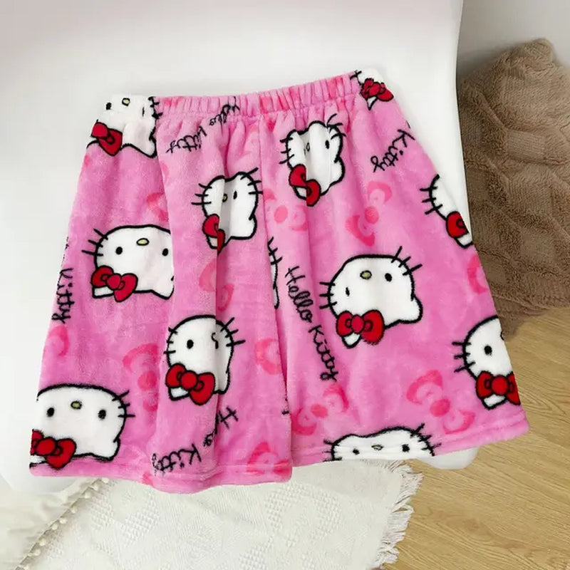 Sanrio Hello Kitty Anime Y2K Kawaii Flannel Pajamas Women'S Warm Woolen Cartoon Casual Home Pants Autumn Winter Fashion Trousers