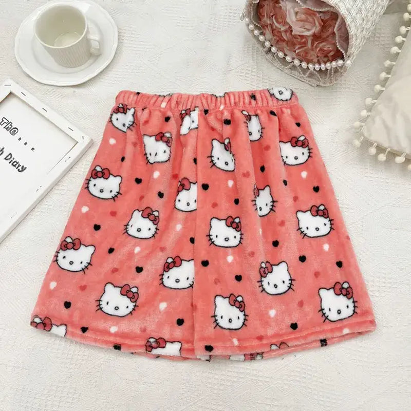 Sanrio Hello Kitty Anime Y2K Kawaii Flannel Pajamas Women'S Warm Woolen Cartoon Casual Home Pants Autumn Winter Fashion Trousers