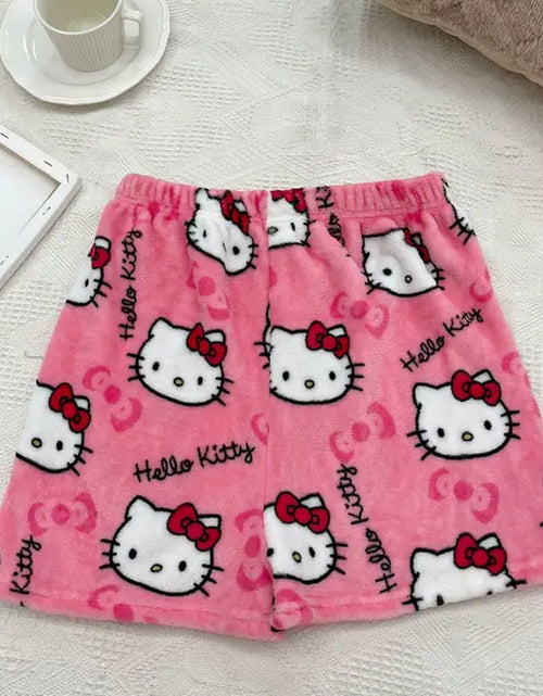 Load image into Gallery viewer, Sanrio Hello Kitty Anime Y2K Kawaii Flannel Pajamas Women&#39;S Warm Woolen Cartoon Casual Home Pants Autumn Winter Fashion Trousers
