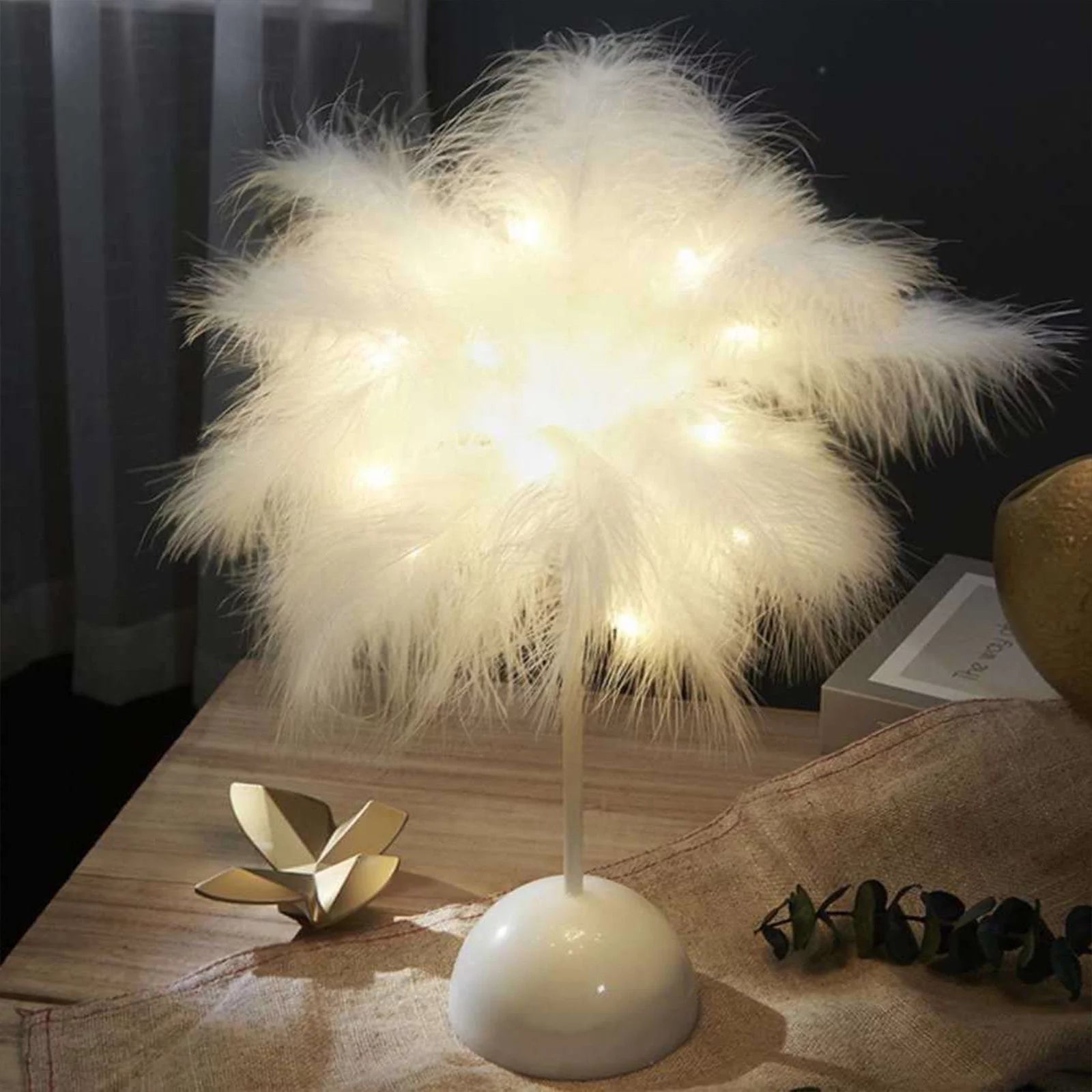 Feather Lamp,Lamps for Night Stands,Nightstand Lamp, Bedroom Table Lamp, Decorations for Bedroom, Mother'S Day Gifts(White)