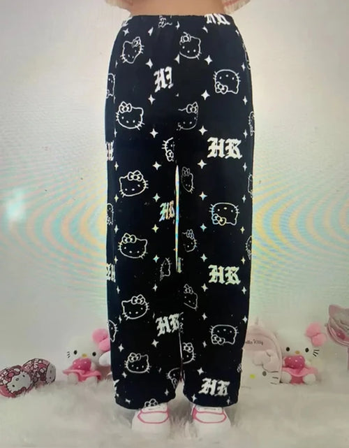 Load image into Gallery viewer, Sanrio Hello Kitty Anime Y2K Kawaii Flannel Pajamas Women&#39;S Warm Woolen Cartoon Casual Home Pants Autumn Winter Fashion Trousers
