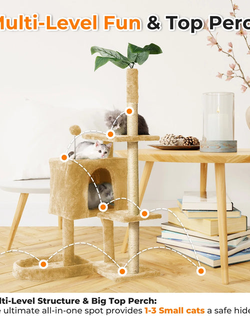 Load image into Gallery viewer, 31.5&quot; Cat Tree Cat Tower for Indoor Cats with Green Leaves, Cat Condo Cozy Plush Cat House with Hang Ball and Leaf Shape Design, Cat Furniture Pet House with Cat Scratching Posts, Green
