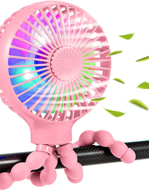 Load image into Gallery viewer, Stroller Fan Upgraded Portable Fan Versatile Fan Personal Desk Fan USB Rechargeable Fan with LED Light and Aromatherapy Flexible Tripod Design Handheld Fan 3 Speeds Baby Fan for Stroller（Pink）
