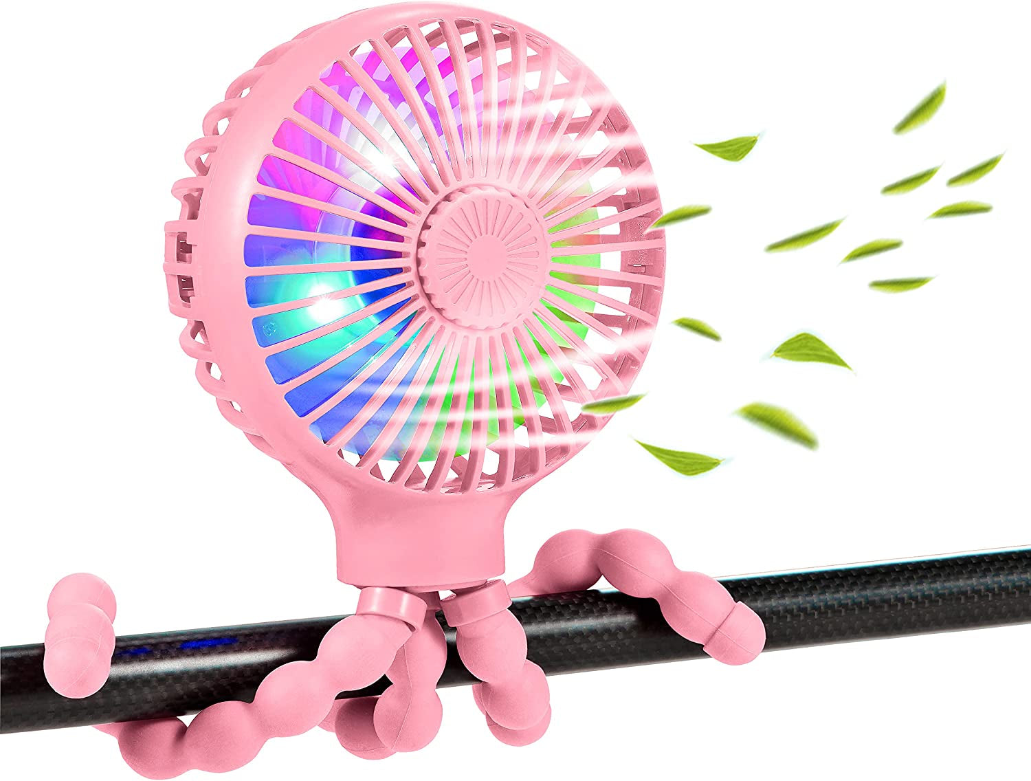 Stroller Fan Upgraded Portable Fan Versatile Fan Personal Desk Fan USB Rechargeable Fan with LED Light and Aromatherapy Flexible Tripod Design Handheld Fan 3 Speeds Baby Fan for Stroller（Pink）