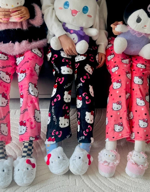 Load image into Gallery viewer, Sanrio Hello Kitty Anime Y2K Kawaii Flannel Pajamas Women&#39;S Warm Woolen Cartoon Casual Home Pants Autumn Winter Fashion Trousers
