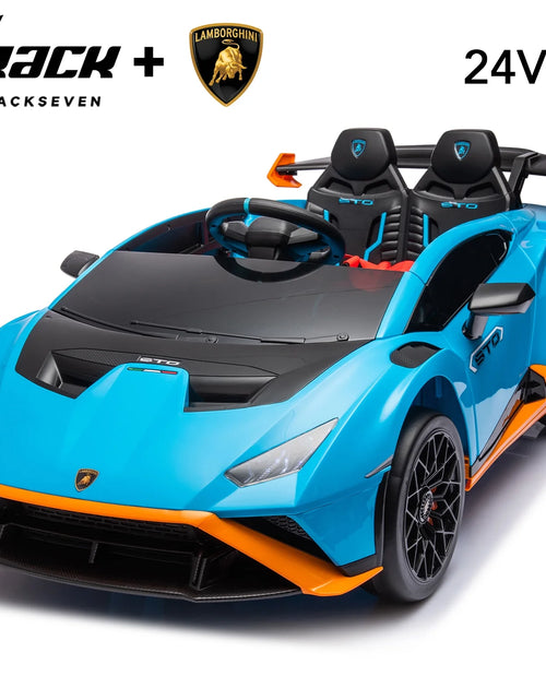 Load image into Gallery viewer, 24V Kids Ride on Car, Licensed Lamborghini STO Electric Car for Boys Girls, 2-Seater Ride on Drift Car with Remote Control, Music, 360° Spin, Max Speed 6Mph, Blue
