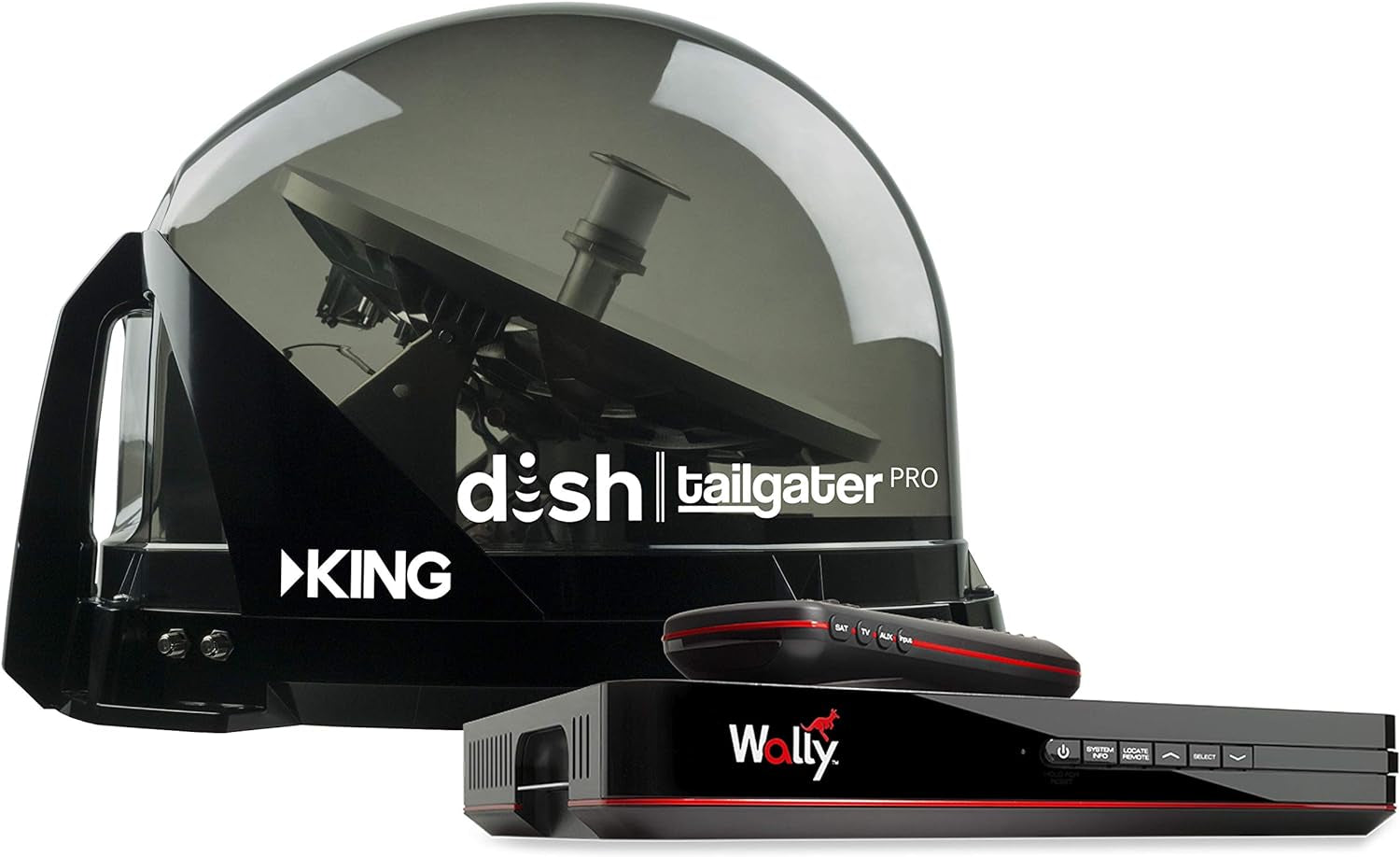 DTP4950 DISH Tailgater Pro Bundle - Premium Portable/Roof Mountable Satellite TV Antenna and DISH Wally HD Receiver, Western & Eastern Arc Satellites, Clear(Smoke)