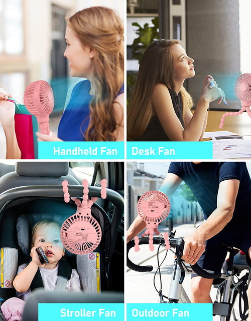 Load image into Gallery viewer, Stroller Fan Upgraded Portable Fan Versatile Fan Personal Desk Fan USB Rechargeable Fan with LED Light and Aromatherapy Flexible Tripod Design Handheld Fan 3 Speeds Baby Fan for Stroller（Pink）
