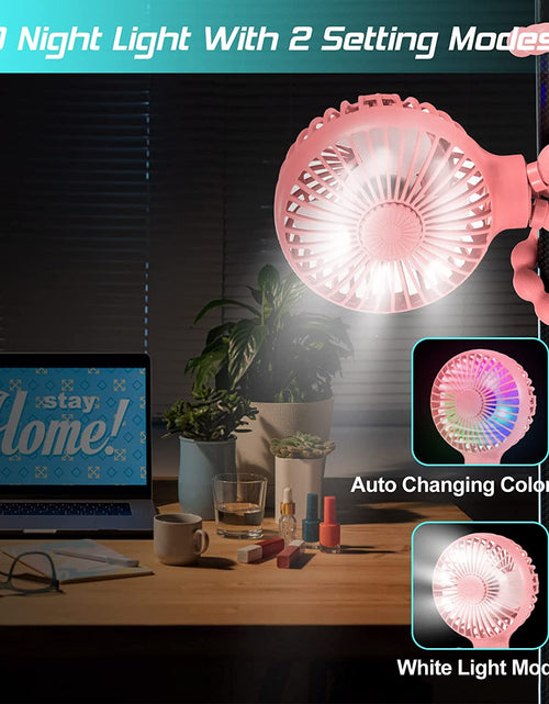 Load image into Gallery viewer, Stroller Fan Upgraded Portable Fan Versatile Fan Personal Desk Fan USB Rechargeable Fan with LED Light and Aromatherapy Flexible Tripod Design Handheld Fan 3 Speeds Baby Fan for Stroller（Pink）
