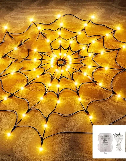 Load image into Gallery viewer, Halloween Glowing Spider Web Halloween Decoration Lights Spider Web Lights Halloween Decoration Outdoor Indoor Halloween Decor
