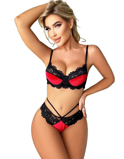 Load image into Gallery viewer, Women Bra and Low Wasit Thong Pantys Set Female Crop Top Fitness Brassiere Underwear Sexy Lingerie Set
