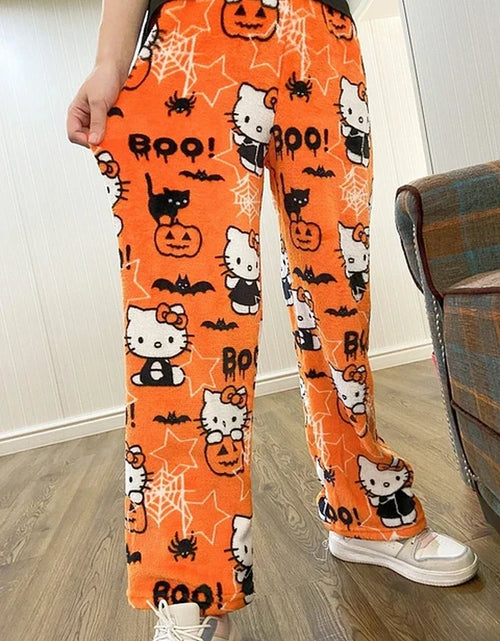 Load image into Gallery viewer, Sanrio Hello Kitty Anime Y2K Kawaii Flannel Pajamas Women&#39;S Warm Woolen Cartoon Casual Home Pants Autumn Winter Fashion Trousers
