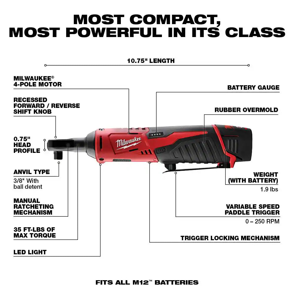 M12 12V Lithium-Ion Cordless Combo Kit (5-Tool) with Two 1.5Ah Batteries, Charger & Tool Bag