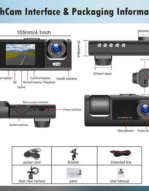 Load image into Gallery viewer, 2&quot; Car Dual Camera Dash Cam Front and Backup 1080P Driving Recorder DVR 150° Wide Angle Night Vision Loop Recording
