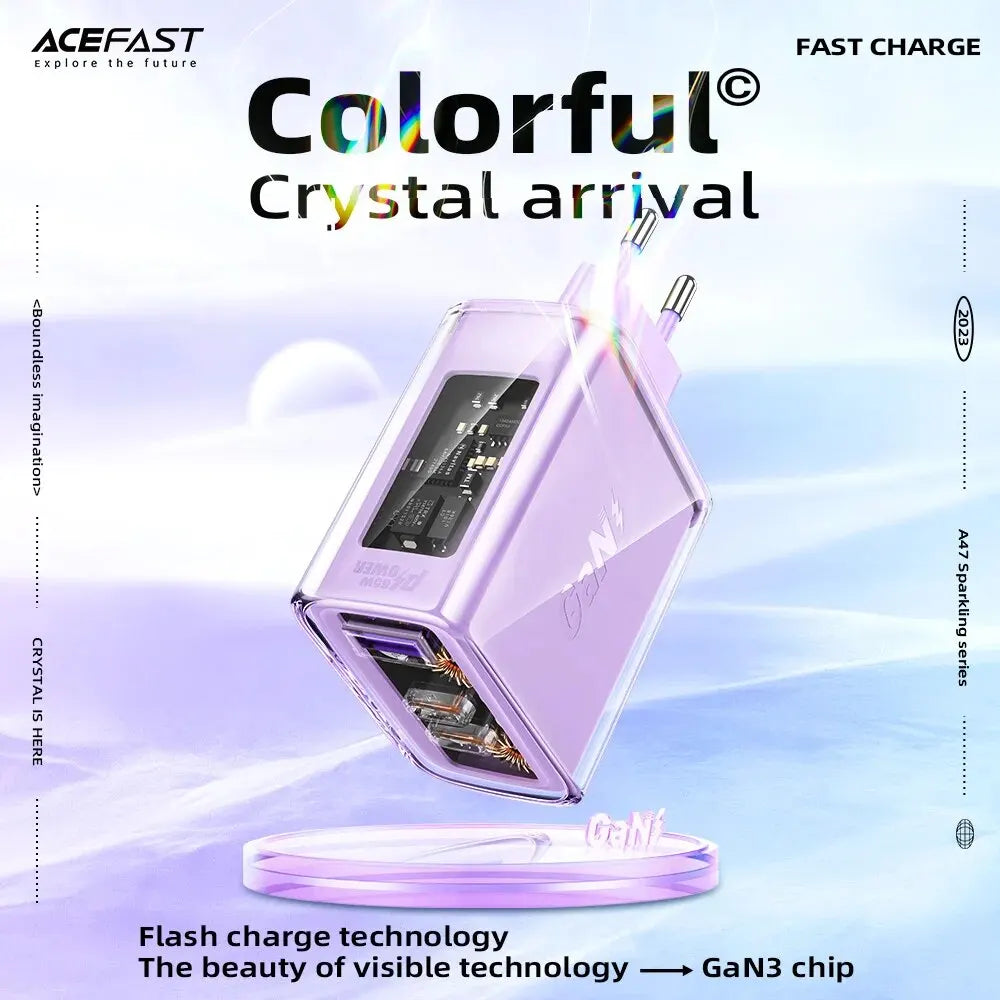 A45 Crystal Gan3 65W EU Fast Charging Charger for Iphone 15/14/13/12 USB C PD3.0 Quick Charge Adapter for Macbook Laptop