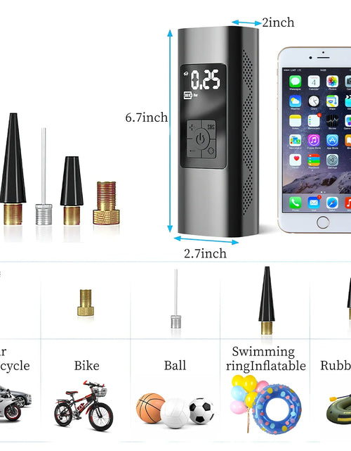 Load image into Gallery viewer, Tire Inflator, Portable 150 PSI Air Compressor Bicycle Pump with Digital Pressure Gauge, Cordless Rechargeable Tire Pump with LED Light, Mini Electric Air Pump for Car Bike Motorcycle Ball
