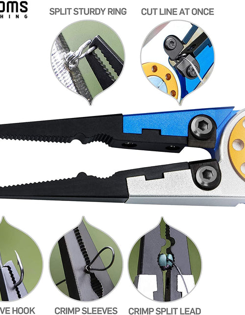 Load image into Gallery viewer, X1 Aluminum Fishing Pliers Saltwater, Surf Fishing Tackle Kit, Fishing Multitool Hook Remover Braided Fishing Line Cutting and Split Ring with Coiled Lanyard and Sheath
