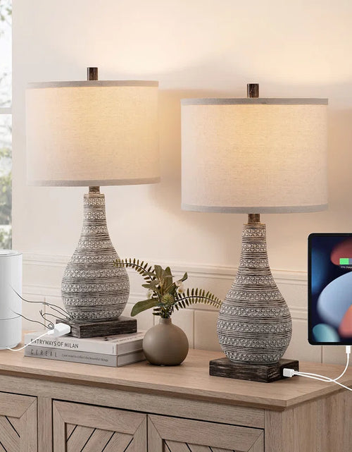 Load image into Gallery viewer, Aphsana 24 Inch Farmhouse Touch Control Table Lamp Set with USB &amp; Type C Port
