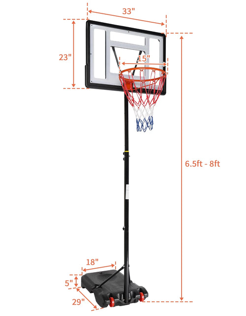 Load image into Gallery viewer, 33 In. Portable Basketball Hoop Stand, 6.5-8 Ft Adjustable Basketball Goal System, with PVC Backboard Indoor/Outdoor
