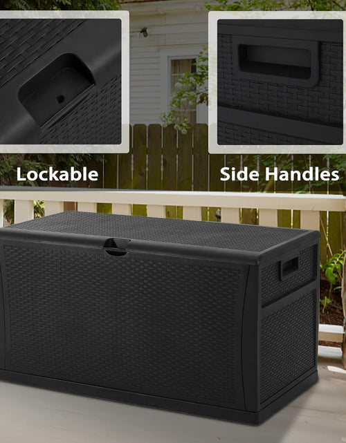 Load image into Gallery viewer, Outdoor Storage Box 120 Gallon Patio Deck Box with Handles, Patio Storage Waterproof Deck Boxes Garden Resin Deck Storage Container Lockable Storage Box (Black)
