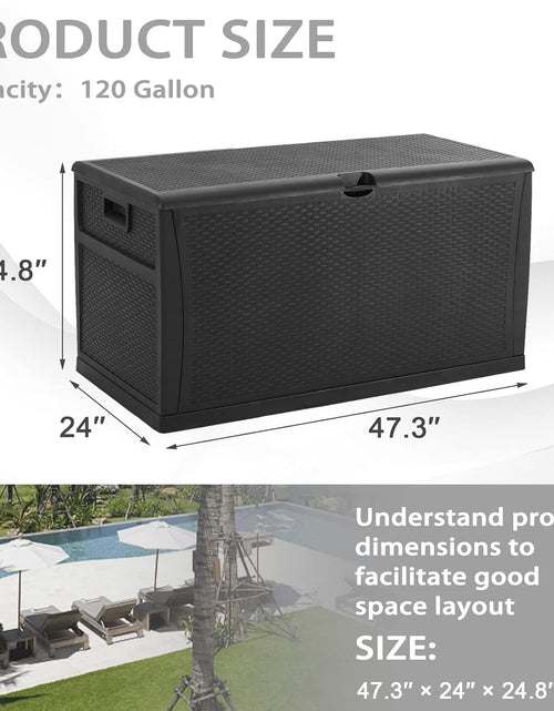 Load image into Gallery viewer, Outdoor Storage Box 120 Gallon Patio Deck Box with Handles, Patio Storage Waterproof Deck Boxes Garden Resin Deck Storage Container Lockable Storage Box (Black)
