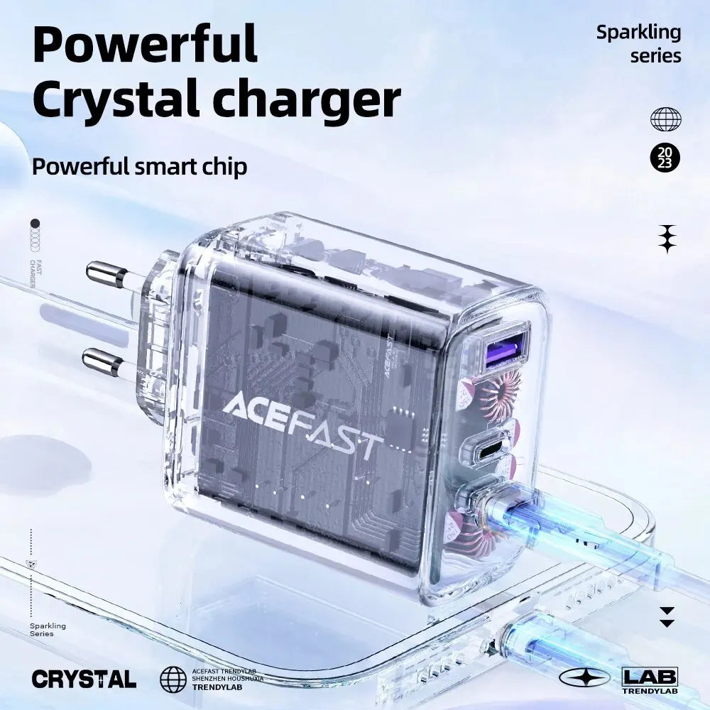 A45 Crystal Gan3 65W EU Fast Charging Charger for Iphone 15/14/13/12 USB C PD3.0 Quick Charge Adapter for Macbook Laptop