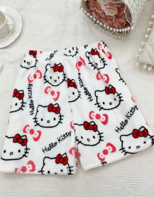 Load image into Gallery viewer, Sanrio Hello Kitty Anime Y2K Kawaii Flannel Pajamas Women&#39;S Warm Woolen Cartoon Casual Home Pants Autumn Winter Fashion Trousers
