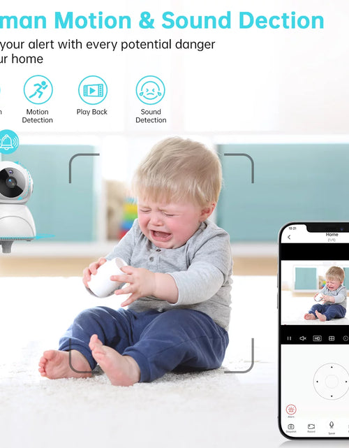 Load image into Gallery viewer, Baby Monitor -3K 5MP Video Baby Monitor with Camera and Audio - Baby Monitor Wifi Smartphone with Night Vision, Video Recording, App Control, Motion Detection/Tracking, 2-Way Audio
