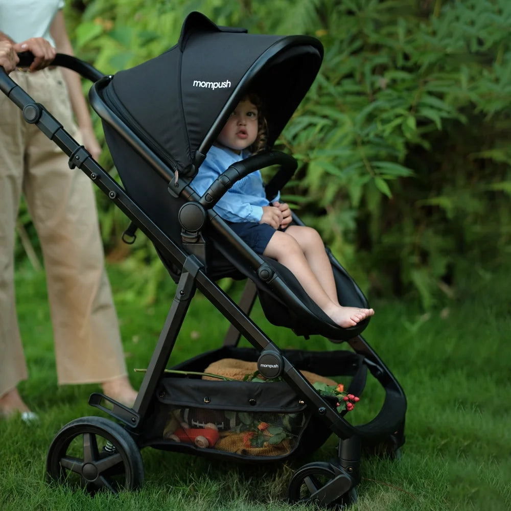 Meteor2, 2-In-1 Baby Stroller with Bassinet Mode, Adjustable Handle and Footrest, Black, 23.2LB, Unisex