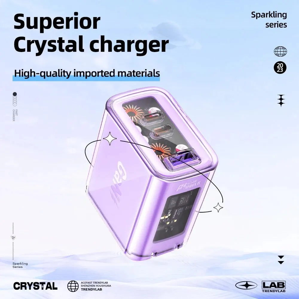 A45 Crystal Gan3 65W EU Fast Charging Charger for Iphone 15/14/13/12 USB C PD3.0 Quick Charge Adapter for Macbook Laptop