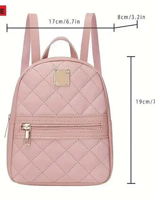 Load image into Gallery viewer, Women&#39;S Cute Small Backpack Rhombic Pattern Backpack with Adjustable Strap Zipper Casual Shoulder Black Mobile Bag
